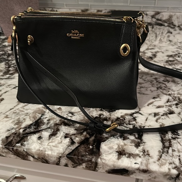 Coach Polished Pebble Leather Crossbody Bag – Black with Gold Hardware - Picture 6 of 6